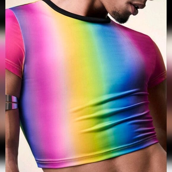 Sexy mens pride rainbow crop top sz xl - Picture 5 of 6